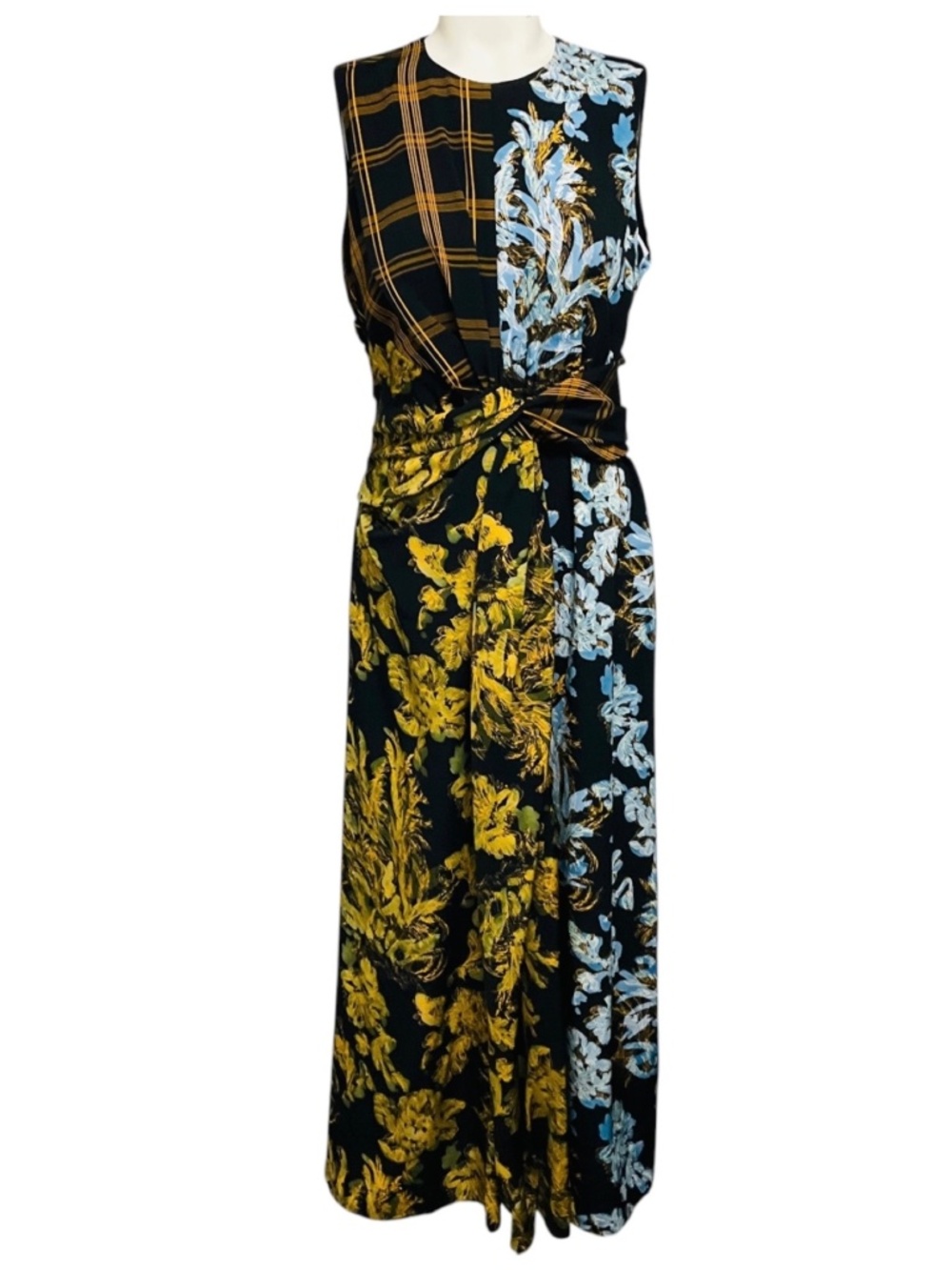 LAFAYETTE 148 NEW YORK GOLDEN YELLOW MULTI MIXED MEDIA TWIST FRONT DRESS